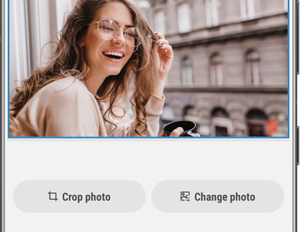 Photo of a girl with Crop photo and Change photo buttons