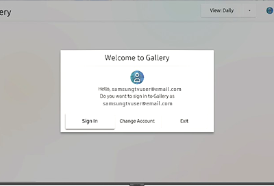 Sign in screen for the Gallery app on the Samsung TV