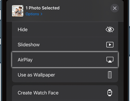 AirPlay option highlighted