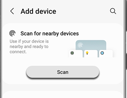 Scan highlighted under Add device in the SmartThings app