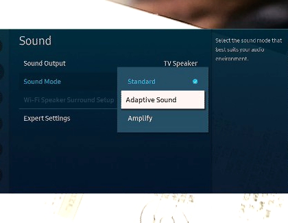 List of Sound Mode options on a Samsung TV