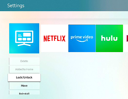 Lock or Unlock app option displayed on TV
