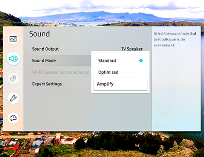 Sound Mode displayed in the Samsung TV menu