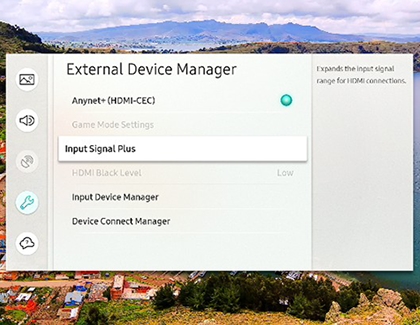 External device manager menu with Input Signal Plus selected