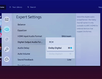 Dolby Digital chosen in Digital Output Audio Format