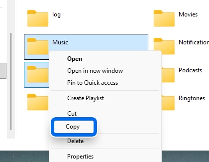 Windows computer showing the Copy option highlighted for a folder.