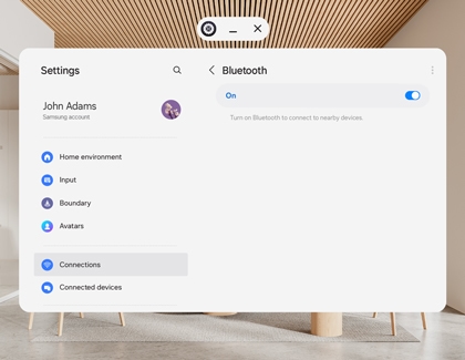 Galaxy XR settings screen showing Bluetooth option turned on.