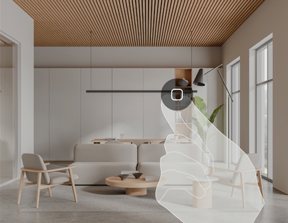 Hand gesture selecting the launcher button in the Galaxy XR home environment.