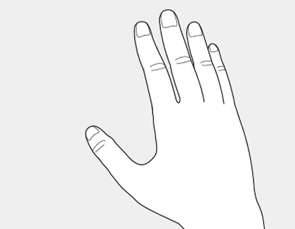 Hand gesture illustration showing the gesture to view more options with a pinch and hold.