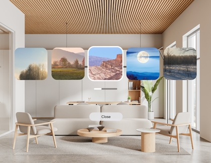 Galaxy XR background selection screen showing available environments.