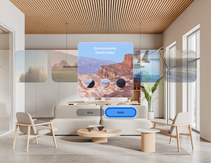 Galaxy XR background selection screen with the Apply button highlighted.