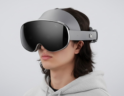 A person wearing the Galaxy XR headset showing its overall design.
