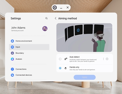 Aiming method settings screen with the Hands only option selected.