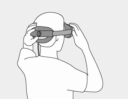 A person wearing the Galaxy XR headset and pressing the top button, with a close-up view showing the top button being pressed.