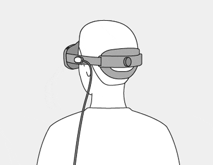 The rear band dial on the Galaxy XR headset highlighted with a blue curved arrow indicating the direction for tightening, shown on the back of a person wearing the headset.