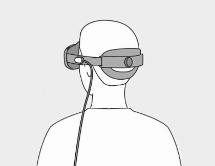 An illustration showing a person wearing the Galaxy XR headset with the headset moving up, down, left, and right.