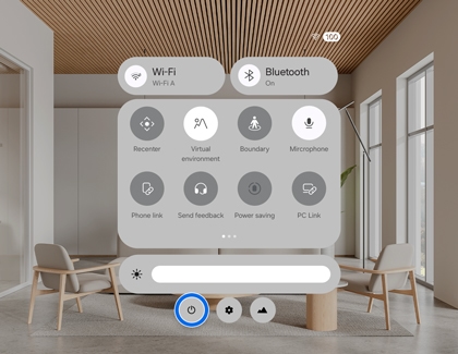 Power off icon highlighted in the quick panel on the Galaxy XR headset.