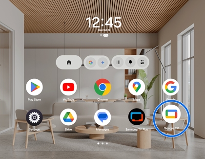 Google TV app icon highlighted on the Galaxy XR Apps tray.