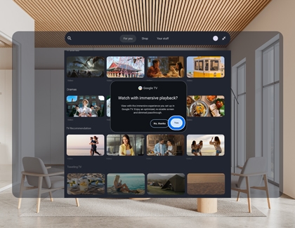 Google TV showing an immersive playback prompt with the Yes button highlighted.