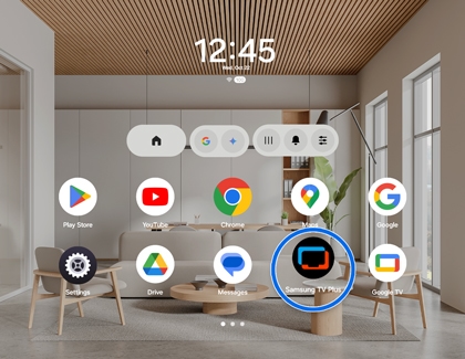 Samsung TV Plus app icon highlighted on the Galaxy XR Apps tray.
