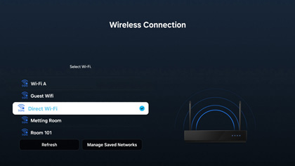A wireless network highlighted on a Samsung TV