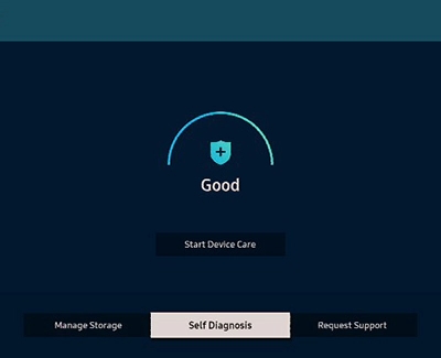 Self Diagnosis selected on a Samsung TV