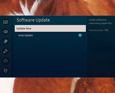 Update Now selected on a Samsung TV