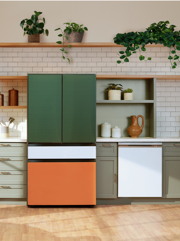 Green and Orange Kitchen Theme with Matching Kitchen Appliances