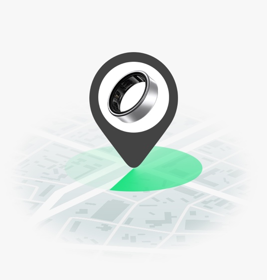A map can be seen. A location pointer icon with a Galaxy Ring points to a location to indicate that the Find My Ring feature is tracking the location.
