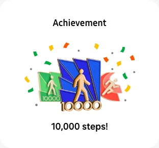 10,000 steps achievement badge can be seen.