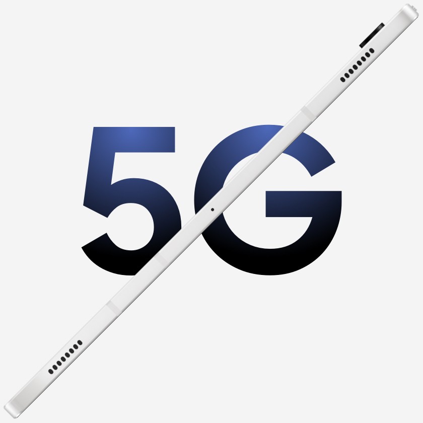 "5G" is written in bold blue font with the slim silver Galaxy Tab S8 Series on the side diagonally crossing "5G".