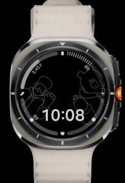 A lineup of three Galaxy Watch Ultras with different PeakForm Bands and One UI watch faces.