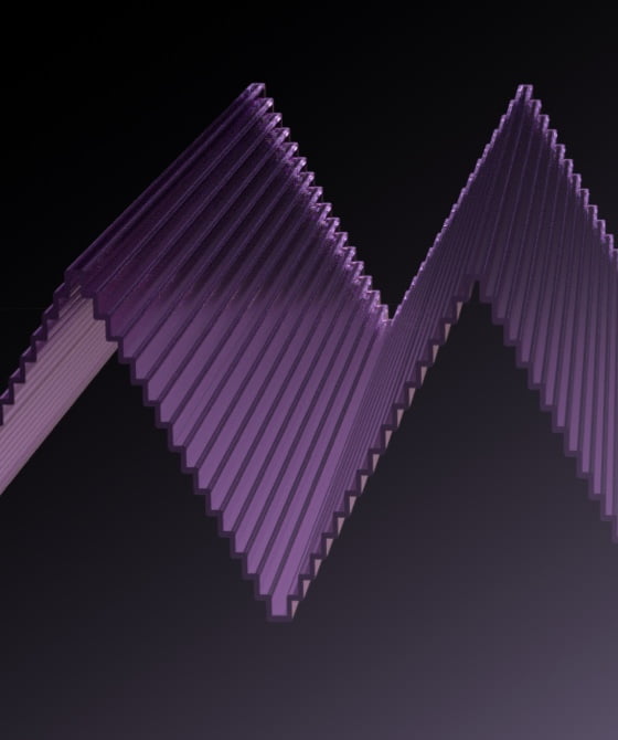 A 3D sound wave with fragments in the waveform to indicate a less-smooth sound.