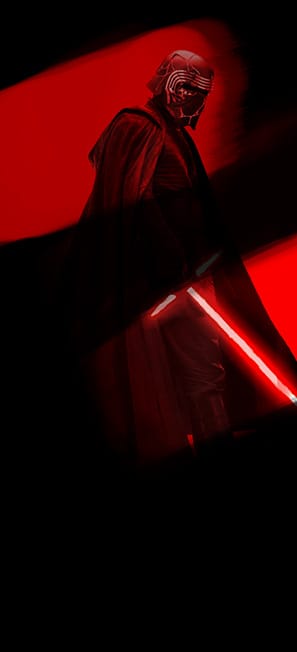 A black and red wallpaper featuring Kylo Ren holding a lightsaber