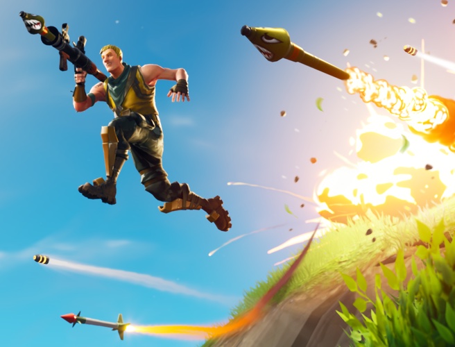 a fortnite character in a commando outfit lunging forward with a bazooka like weapon on - les telephone compatible a fortnite