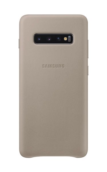 Leather Cover in Gray with Galaxy S10 plus in Prism White