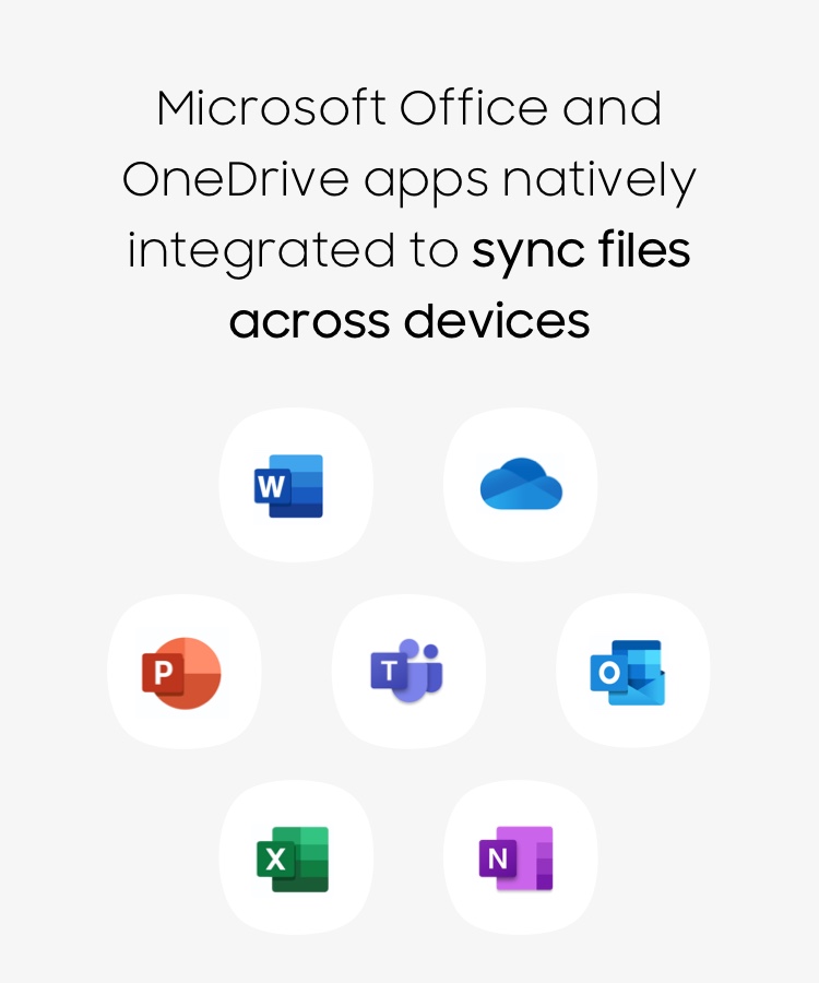 Microsoft Office and OneDrive apps natively integrated to sync files across devices