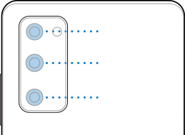 Illustrated close up of Galaxy S20 showing the location of the rear triple camera including 12MP …