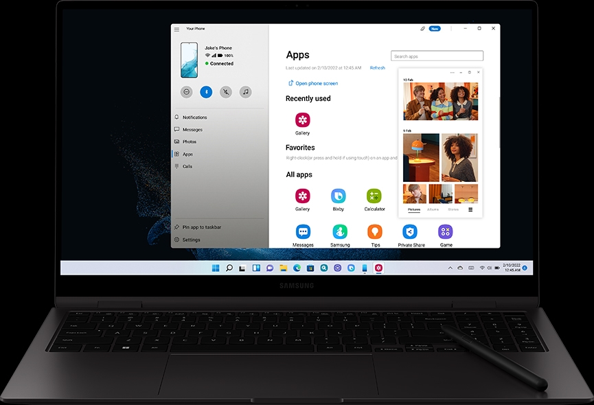 Qrafitdə Galaxy S22 Plus və Galaxy Book2 Pro 360 hər ikisi öndən görünür.  Galaxy S22 Plus…