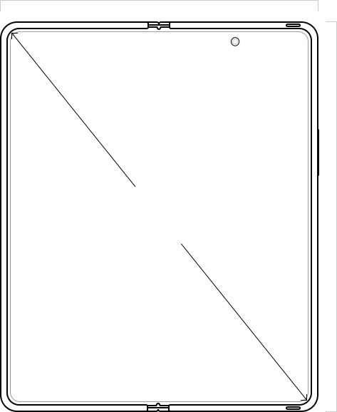 Ilustración del Galaxy S21 Plus 5G vista de frente y de lado. En el frente hay una línea diagonal …