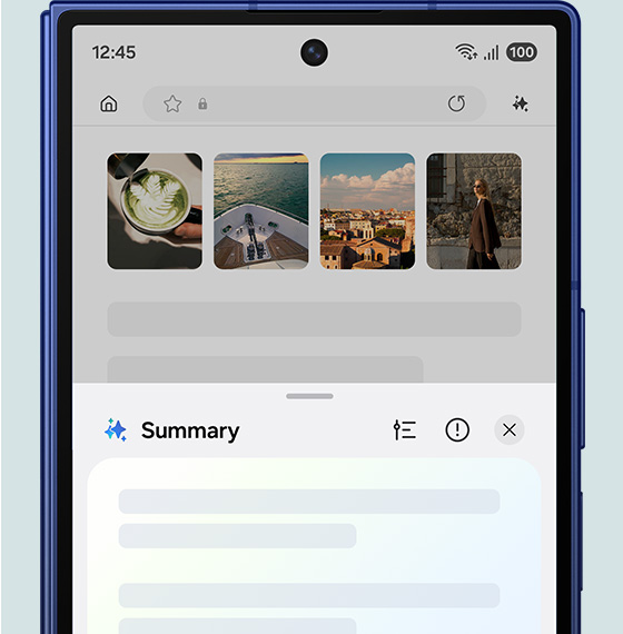 Galaxy AI is generating a summary for a website on Galaxy Z Fold7's cover screen.