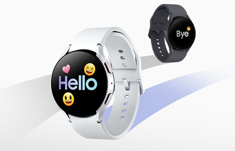 Two Galaxy Watch can be seen, illustrating the trade-in service. In the back is a previous model …